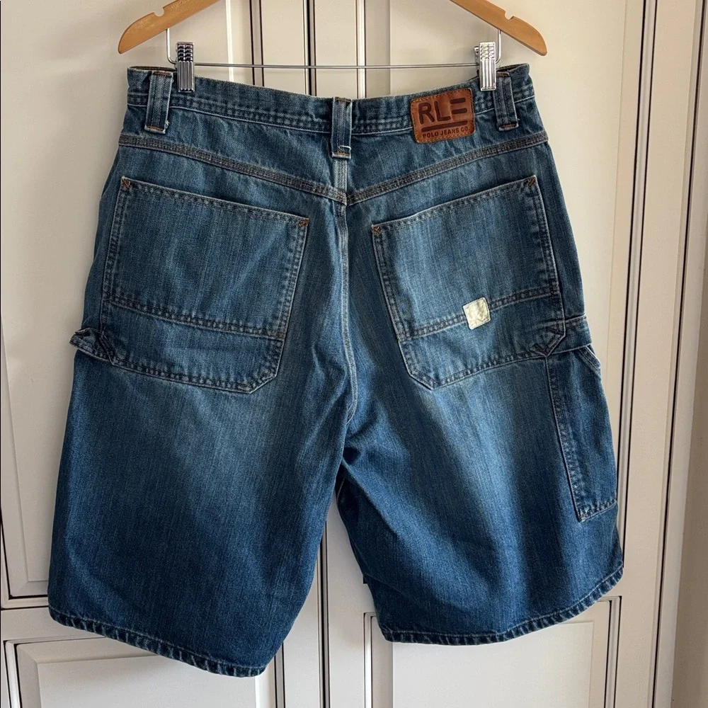 Vintage Polo Ralph Lauren Jean Co Canton Carpenter Shorts Blue Denim Mens 36